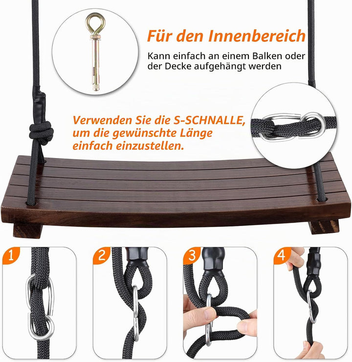 PELLOR Holzschaukelsitz, Antikorrosive Holzschaukel Baumschaukeln für Erwachsene Kinder, Garten Scha