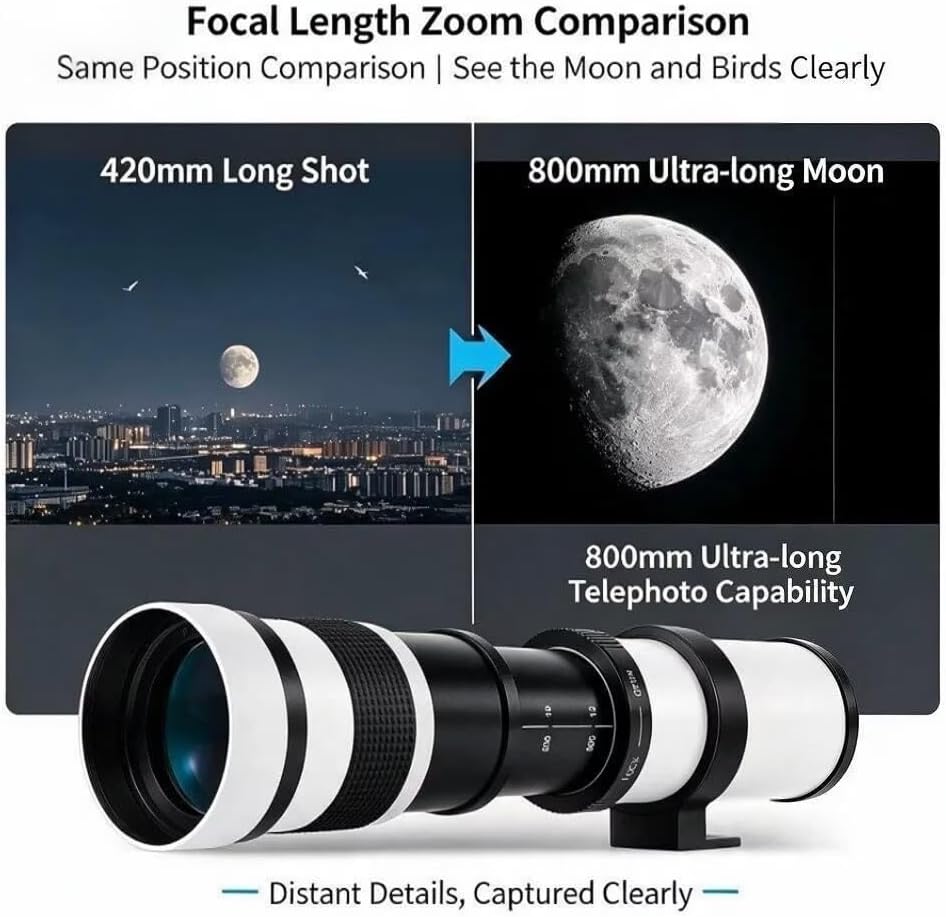 JINTU 420-800mm F8.3 Teleobjektiv EF Objektiv Manueller für Canon EOS Rebel T8i 4000D 2000D T7i T7 T