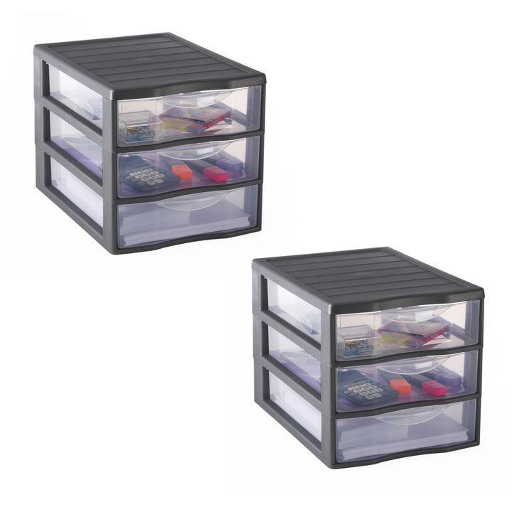 SUNDIS Orgamix, 2er-set schubladenboxen aus Kunststoff, 3 transparente Schubladen für A4-Papier, Höh