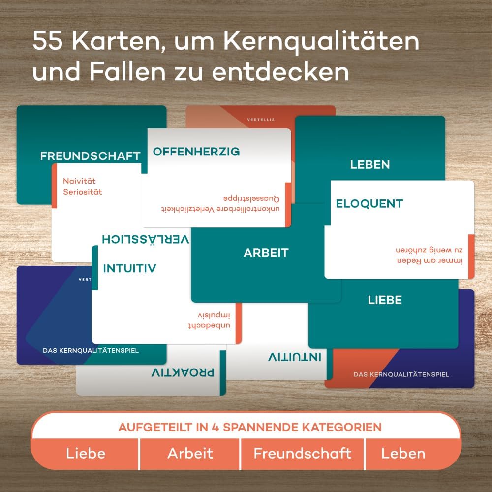 Vertellis Das Kernqualitätenspiel, Kartenspiele, Mehr Selbstkenntnis, Für die Selbstentfaltung, für