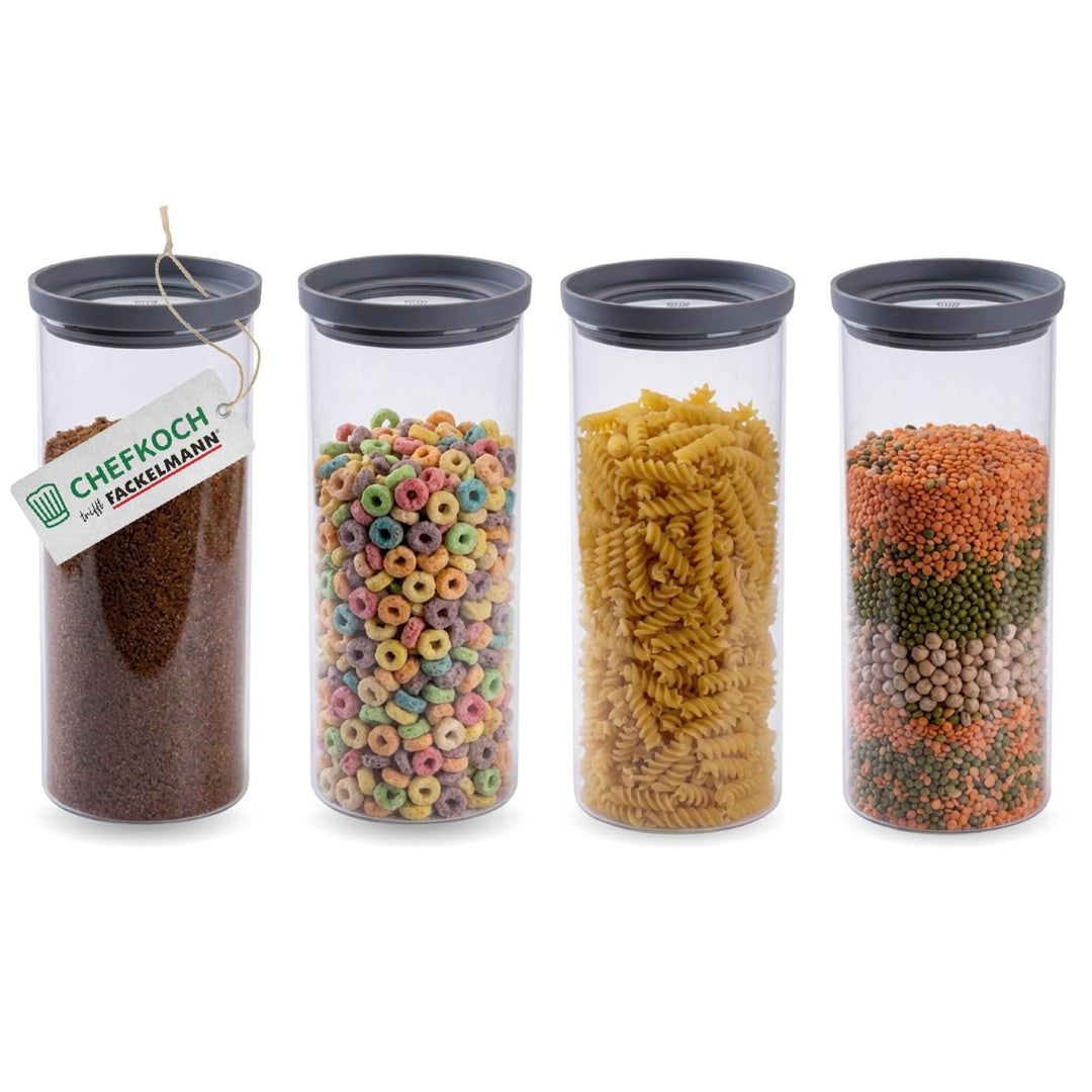 FACKELMANN Chefkoch trifft 4er Set Vorratsbehälter mit Glasdeckel – 1,5 L, Borosilikatglas, luftdich