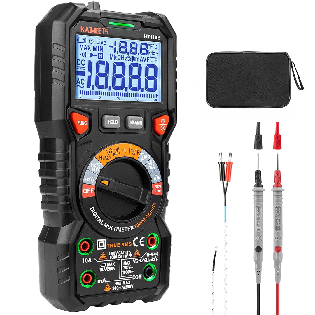 KAIWEETS Digital Multimeter mit LED-Buchsen, HT118E Strommessgerät, True RMS Auto-Range 20000 Zähler