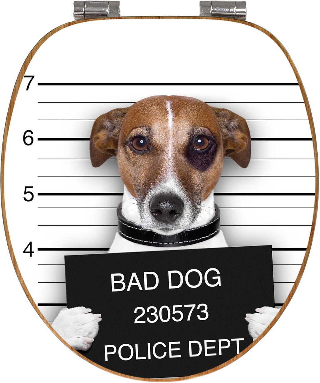 banjado® Design WC Sitz Bambus Absenkautomatik mit Motiv Bad Dog J. Russel/Toilettendeckel mit Absen