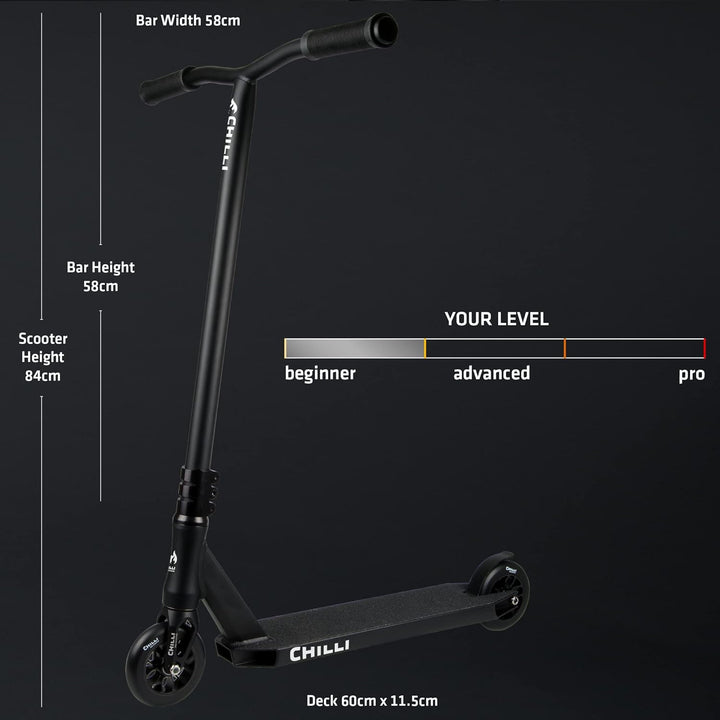 Chilli Pro Scooter Reaper Grim Stuntscooter in schwarz, 110mm Rollen, Einsteiger Stuntscooter