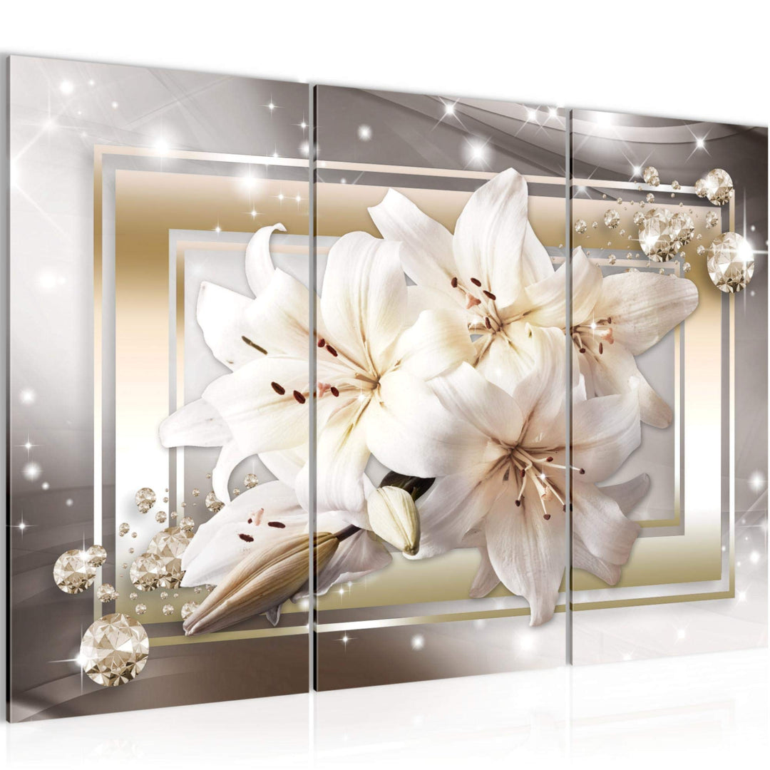 Runa Art Wandbilder Blumen Lilien Bild XXL Wohnzimmer Schlafzimmer Beige Braun Diamant 120 x 80 cm 3