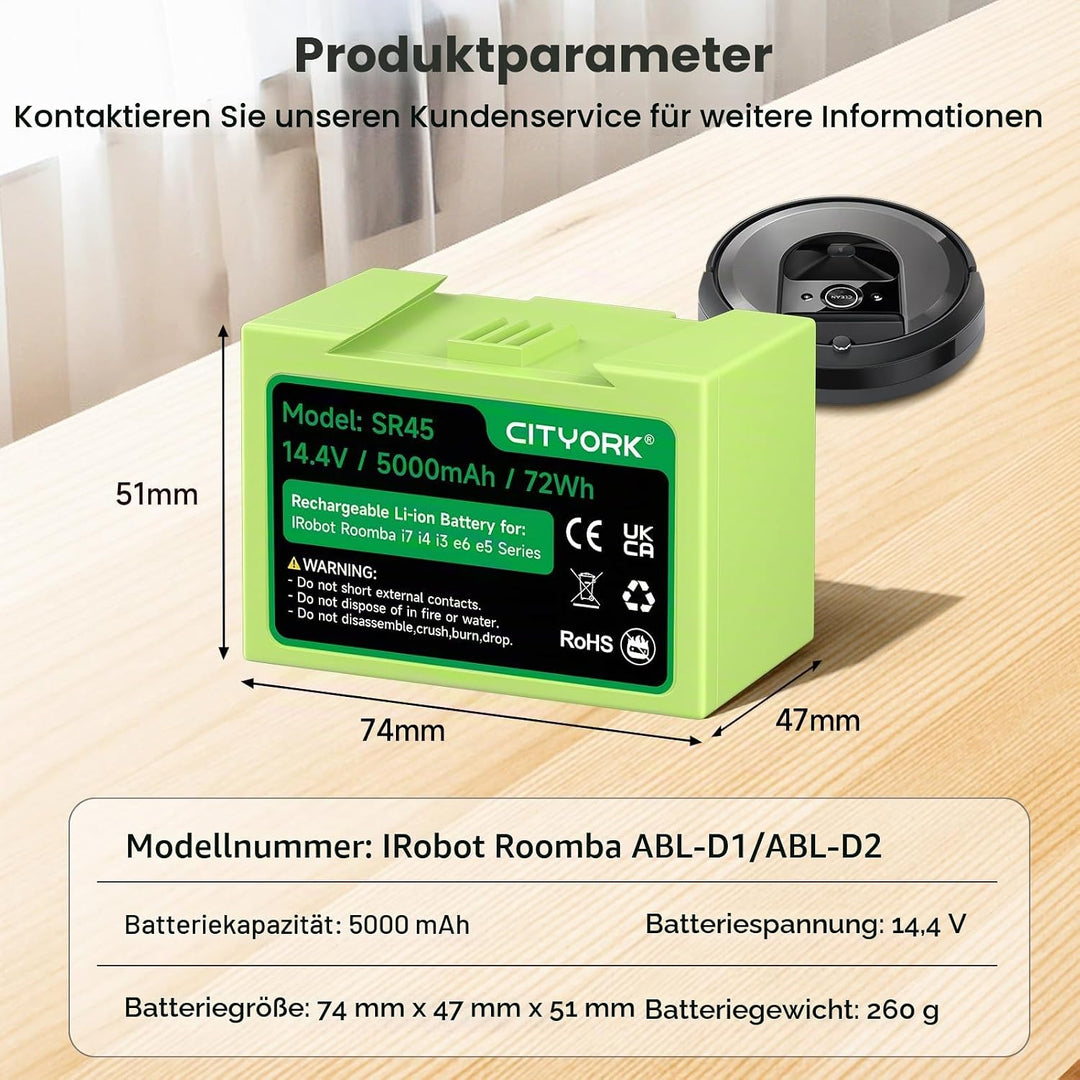 ABL-D1/ABL-D2 Li-ion Ersatz Akku für iRobot Roomba i7/ i7+, i4/i4+, i3/i3+ Plus, für iRobot Roomba e