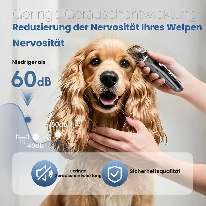 Hundeschermaschine, Hundepflegeset, 2-Gang-Geräuscharmes IPX5-wasserdichtes LED-Display, professione