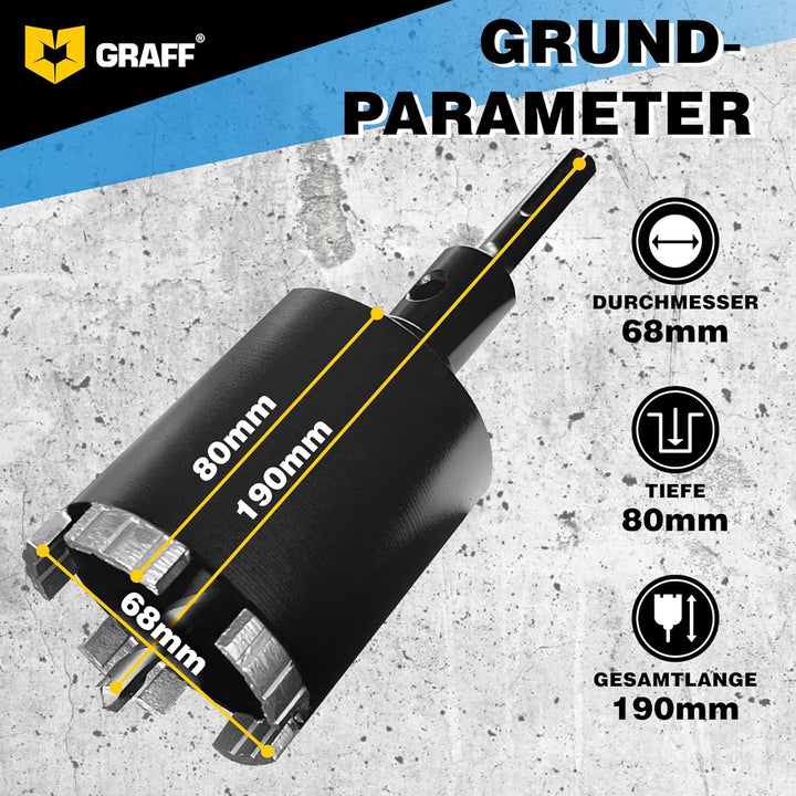 GRAFF Diamant Bohrkrone 82mm Beton Dosensenker Dosenbohrer - Diamant Bohrkronen Set für Mauerwerk Zi
