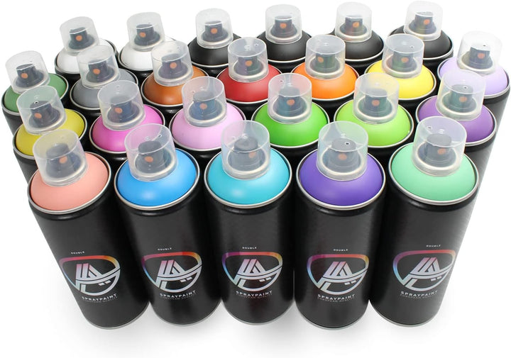 Double A Spraypaint Sprühdosen Set, Paket Multicolor, 24 Spraydosen + Sprühaufsätze