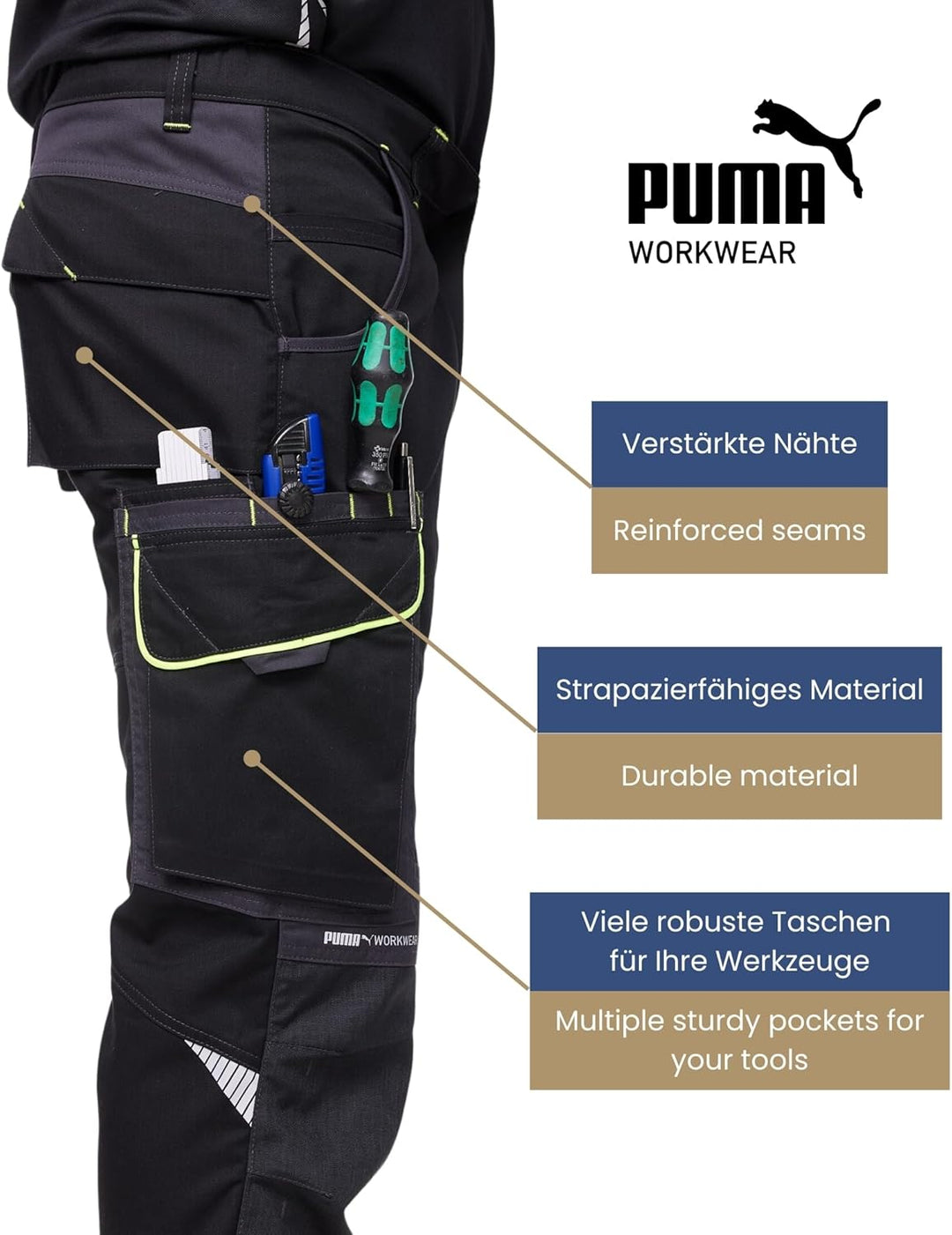 PUMA Workwear Precision X Arbeitshose für Herren - Premium Bundhose mit vielen Taschen und verstärkt