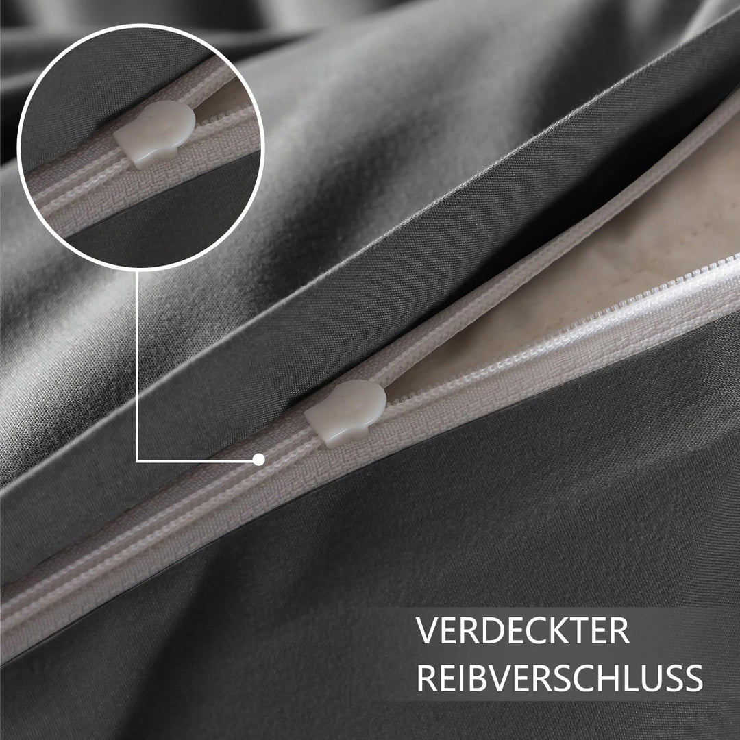 HENGWEI Bettwäsche 135x200 2teilig Grau Anthrazit Mikrofaser Bettwäsche-Set mit Reissverschluss,Ex