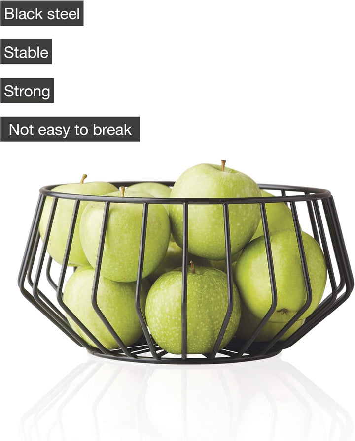 A'Domo Point-Virgule Obstkorb aus Metall, skandinavische wohnungs deko drahtkorb, Schwarz, ø 27 cm H