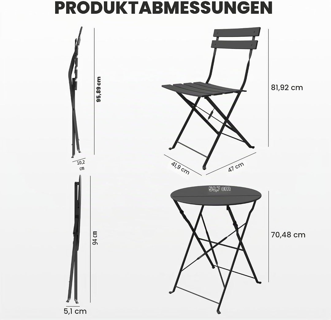 Grand patio Bistro Set 3 Stück, Gartenmöbel Set, Sitzgruppe 2 Stühle und 1 Tisch, Premium Stahl, Kla