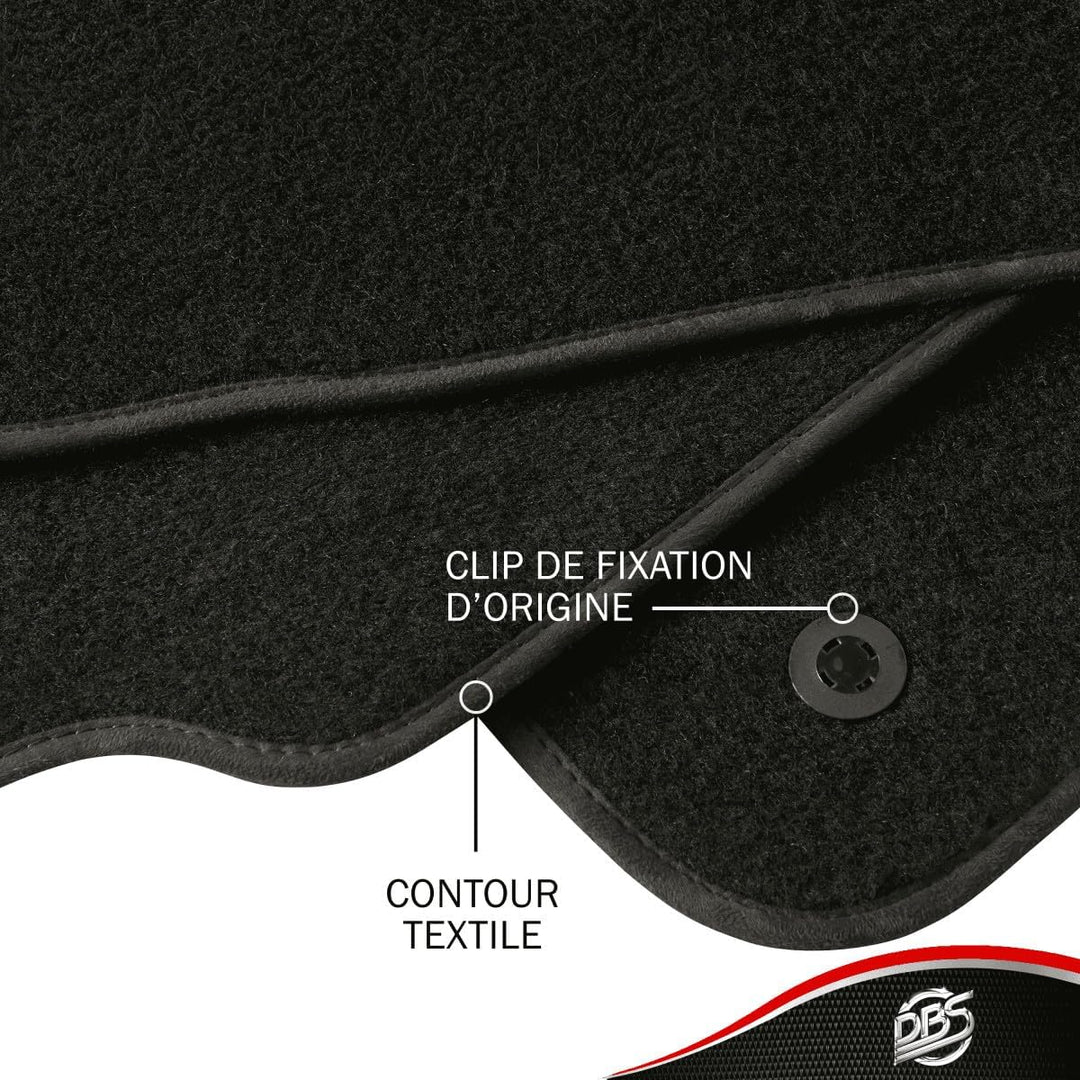 DBS Autofussmatte - nach Mass - 3-teilig - Anti Rutsch - schwarzer Nadelfilz 900g/m² - Velours Ferti