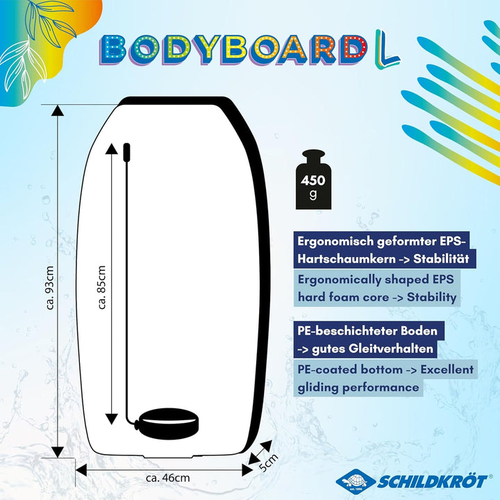 Schildkröt Schwimmbrett Bodyboard L, Verschiedene Designs wählbar, mit Nylonüberzug und EPS Schaumst