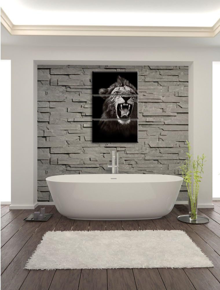 Pixxprint Dark Brüllender Löwe als Leinwandbild - Grösse: 3-Teilig (120x80cm) - Wandbild - Kunstdruc