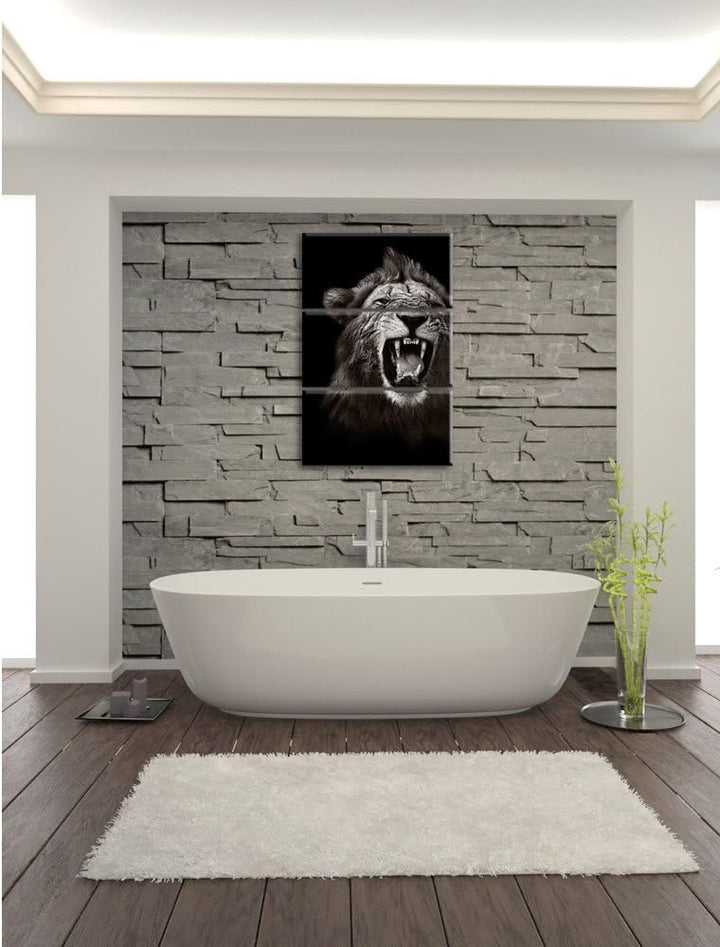 Pixxprint Dark Brüllender Löwe als Leinwandbild - Grösse: 3-Teilig (120x80cm) - Wandbild - Kunstdruc