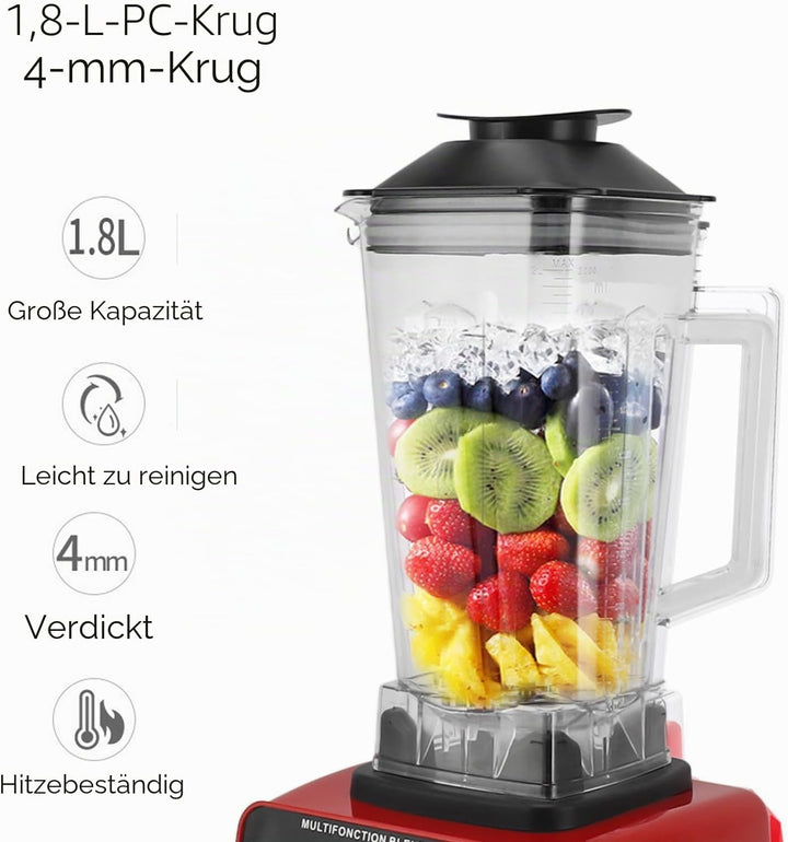 Standmixer, 4500 W, Professioneller Mixer mit 6 Edelstahlklingen, Leistungsstarker Kommerzieller Mix