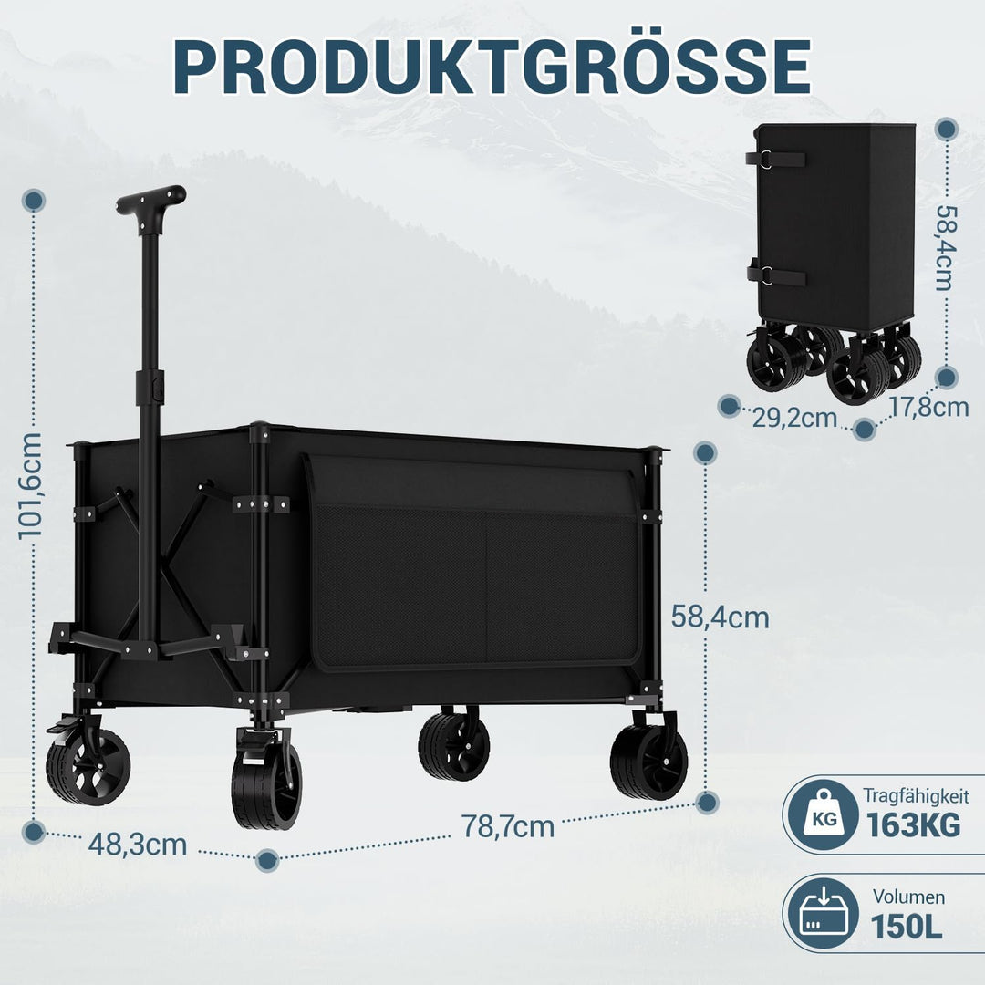 Favoyard Faltwagen 150L &amp; 163kg Tragkraft Klappbarer Bollerwagen mit All-Terrain-Rädern &amp; Bremse Lei