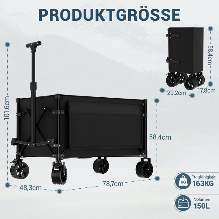 Favoyard Faltwagen 150L &amp; 163kg Tragkraft Klappbarer Bollerwagen mit All-Terrain-Rädern &amp; Bremse Lei