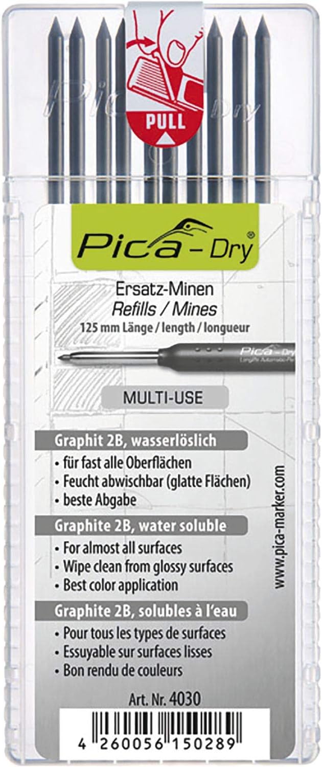 Pica Dry Minen Multi-Use 20 Stück - wasserlösliche Ersatzminen graphit 2B angespitzt