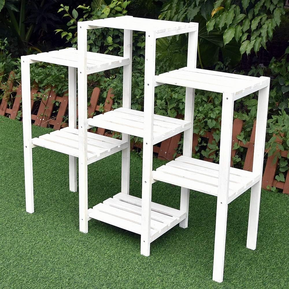 Melko Blumentreppe Pflanzentreppe mehrstöckig 97 x 31 x 87 cm Holzregal Weiss Blumenregal Pflanzrega