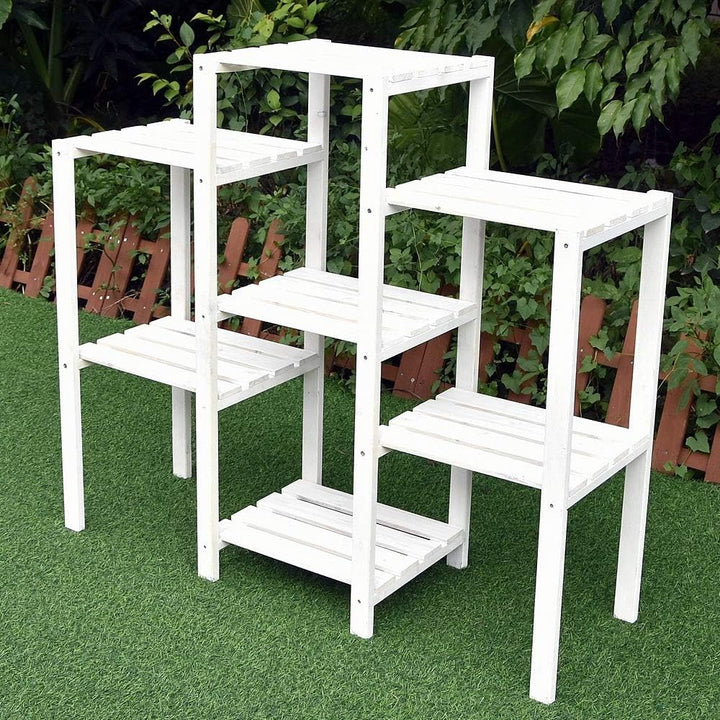 Melko Blumentreppe Pflanzentreppe mehrstöckig 97 x 31 x 87 cm Holzregal Weiss Blumenregal Pflanzrega