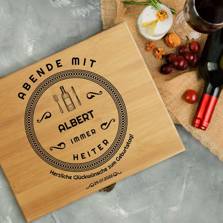 Maverton Weinöffner-Set personalisiert Weinset Sommelier Set - Geschenkbox Holzbox + 8er Weinzubehör
