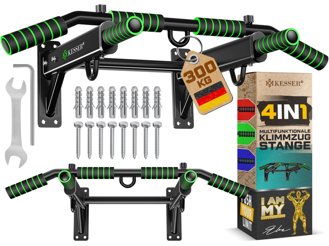 KESSER® 4in1 Klimmzugstange zur Wandmontage rutschfesten Griffen zusätzliche Funktion für Seile Ring