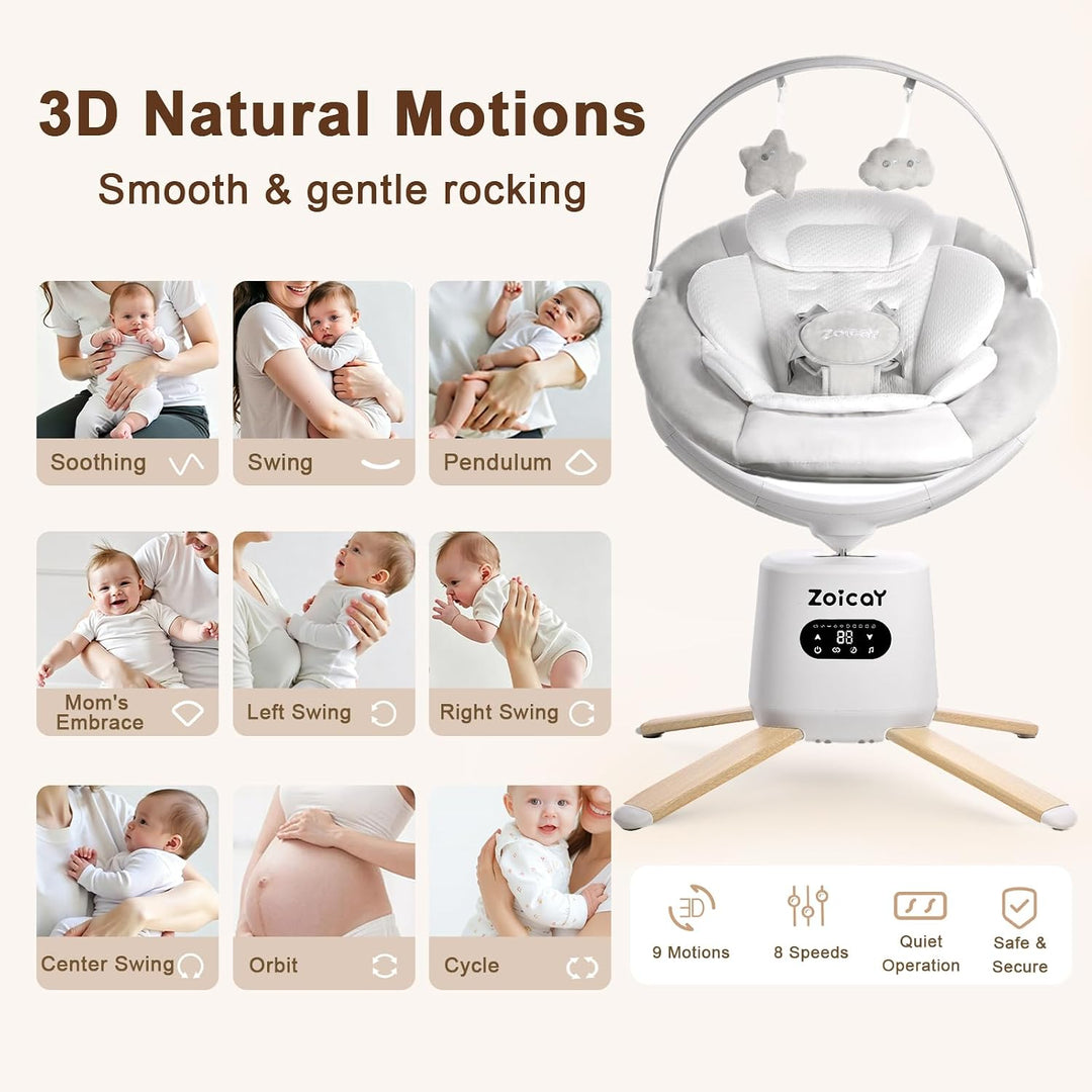 Babywippe Elektrisch Zoicay Baby wippe Elektrisch mit 9 Schaukelmodi 360° sitzdrehung Timing und Mus