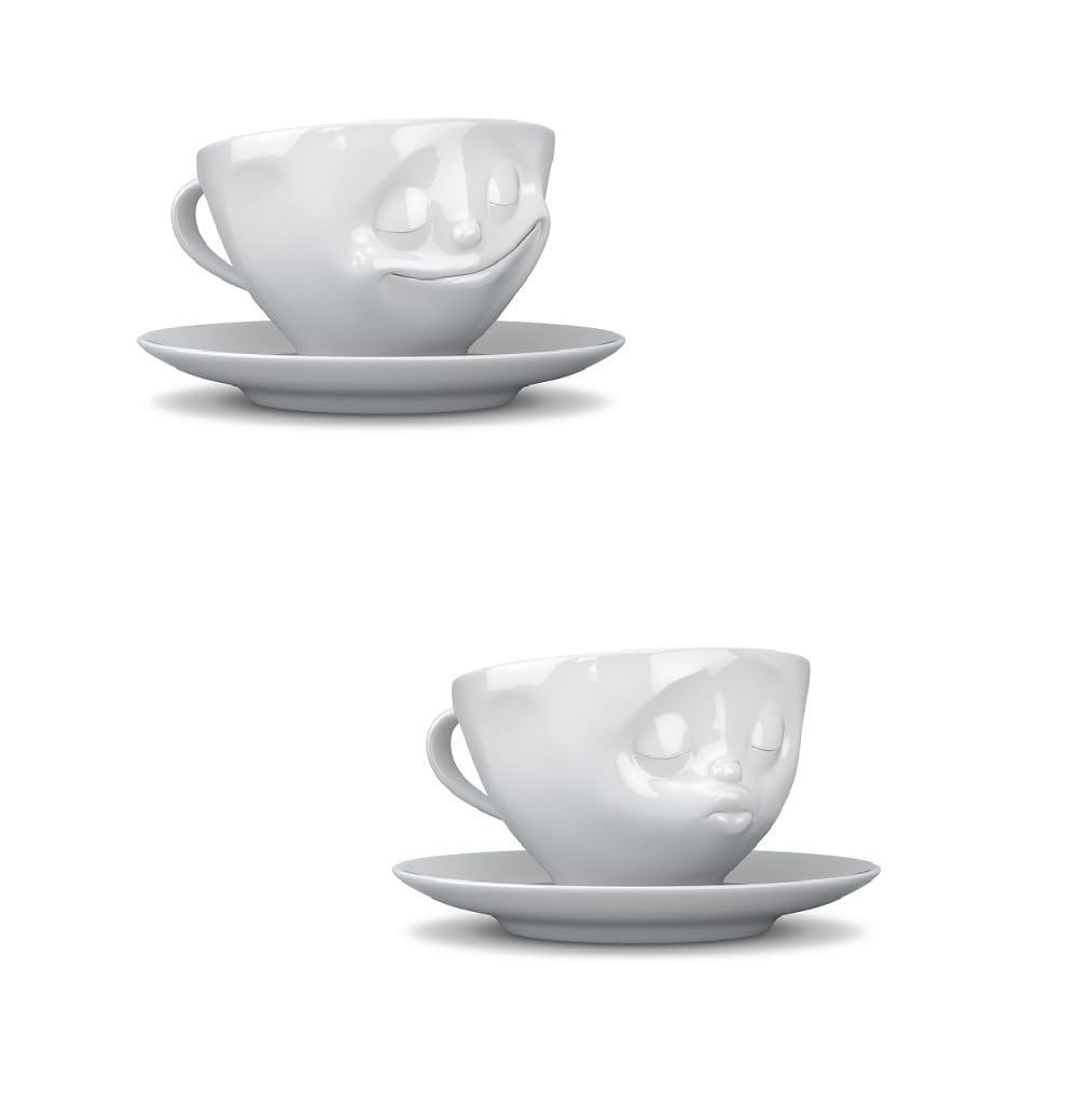 FIFTYEIGHT PRODUCTS Kaffeetassen 2er Set + Servietten, 200 ml, KÜSSEND+GLÜCKLICH