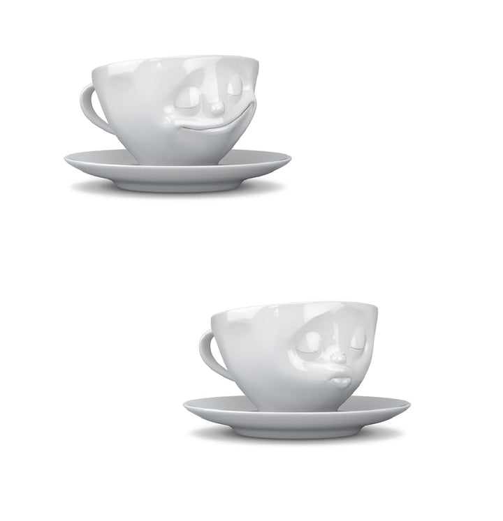 FIFTYEIGHT PRODUCTS Kaffeetassen 2er Set + Servietten, 200 ml, KÜSSEND+GLÜCKLICH