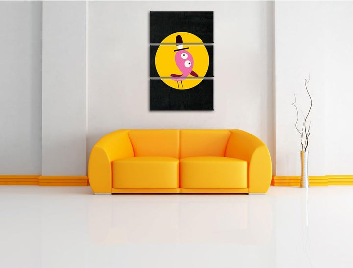Pixxprint Lustiger Vogel mit einfarbigem Hintergrund schwarz 3-Teiler Leinwandbild 120x80 Bild auf L