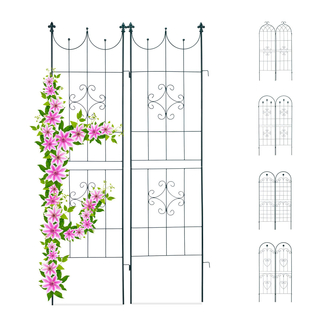 Relaxdays Rankgitter 2er Set, Metall, 180 x 50 cm, Rankhilfe Garten, Vintage, verzierte Spitze, zum