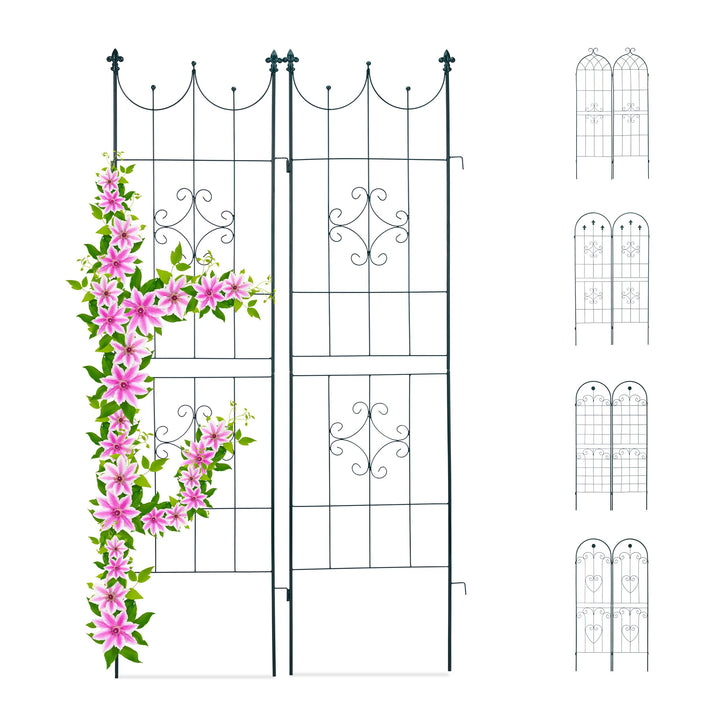 Relaxdays Rankgitter 2er Set, Metall, 180 x 50 cm, Rankhilfe Garten, Vintage, verzierte Spitze, zum