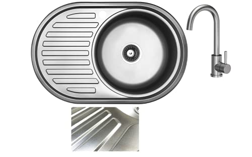 VBChome Einbauspüle mit Armatur 77x55 Leinenstruktur Edelstahl Küchenspüle Spüle Ablagefläche Links