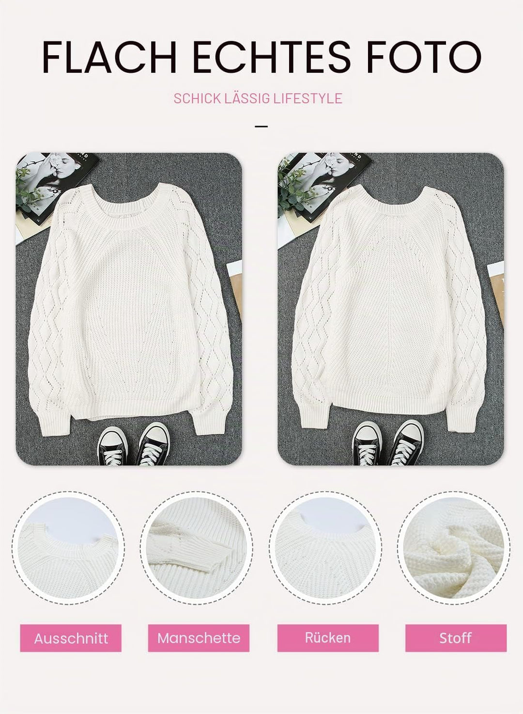 Dokotoo Damen Strickpullover Elegant Rundhals Pullover Langarm Grobstrick Pulli Herbst Winter Einfar