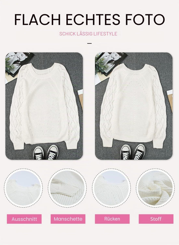Dokotoo Damen Strickpullover Elegant Rundhals Pullover Langarm Grobstrick Pulli Herbst Winter Einfar