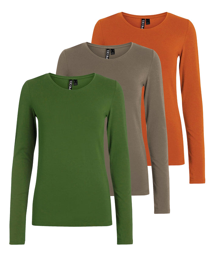 PIECES PCSIRENE LS Tee NOOS, XS 1x Burnt Orange, 1x Kale, 1x Walnut