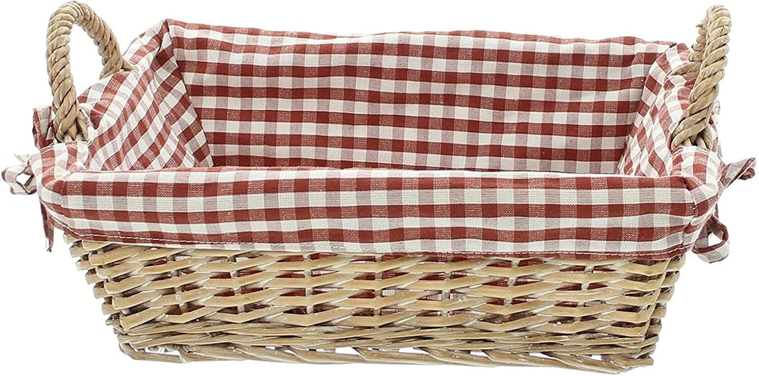 Schale aus Weide, eckig, mit Griffen & rot/weiss karierter Stoffeinlage, Brotkörbchen