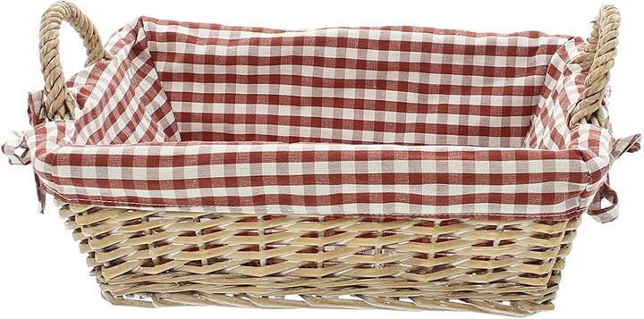 Schale aus Weide, eckig, mit Griffen & rot/weiss karierter Stoffeinlage, Brotkörbchen