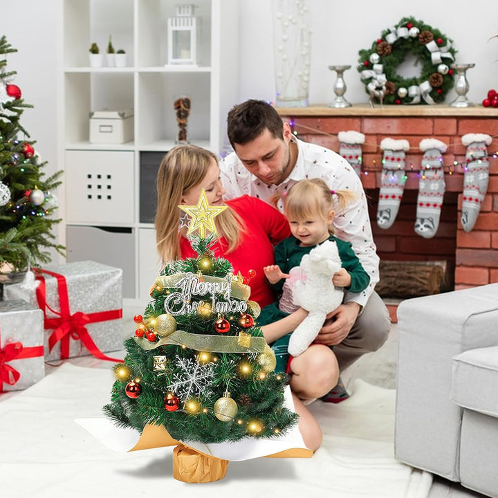 Mini Weihnachtsbaum, 60cm Kleiner Weihnachtsbaum mit LED Beleuchtung Grün Künstlicher Weihnachtsbaum