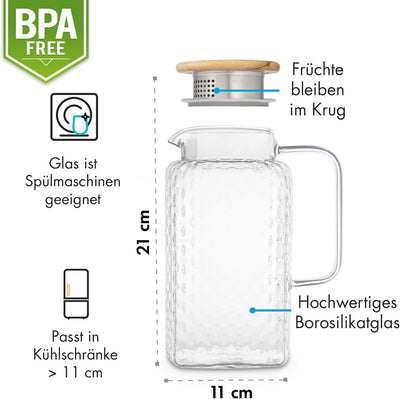 GLASWERK Glaskaraffe mit Deckel (1,5L) und Sieb im Ausguss - Wasserkrug mit Deckel - Karaffe Glas mi