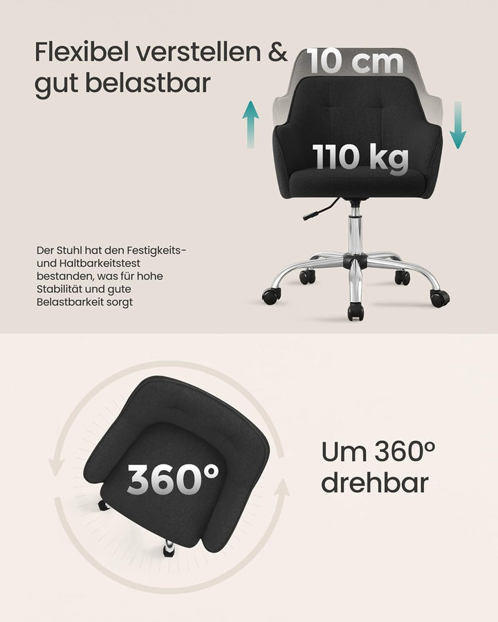 SONGMICS Homeoffice Stuhl, Drehstuhl, Schreibtischstuhl, höhenverstellbar, bis 110 kg belastbar, atm