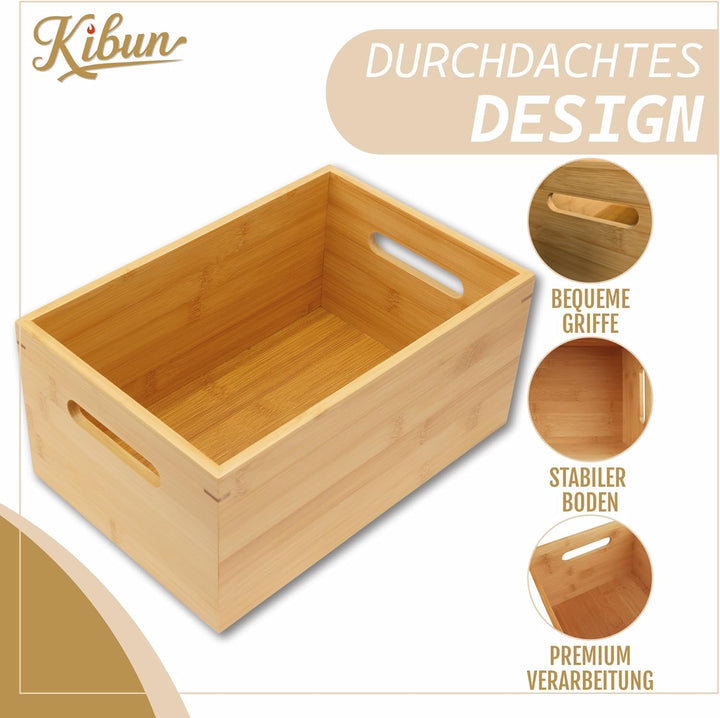 Kibun® 2er Set Holzkiste Bambus Holzbox mit Griffen 30x20x14 cm stapelbare Aufbewahrungskiste aus Ba