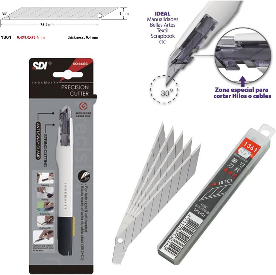 SDI - Pack Sicherheits Cutter Professionel Hohe Präzision SDI Ingenuity mit 10 Ersatzklingen Stahl S