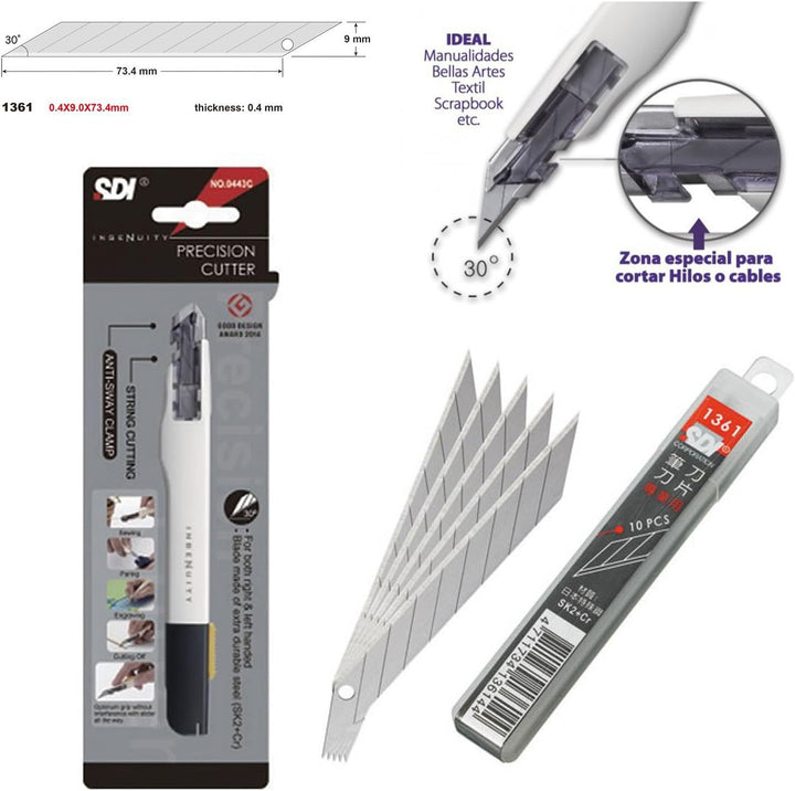 SDI - Pack Sicherheits Cutter Professionel Hohe Präzision SDI Ingenuity mit 10 Ersatzklingen Stahl S