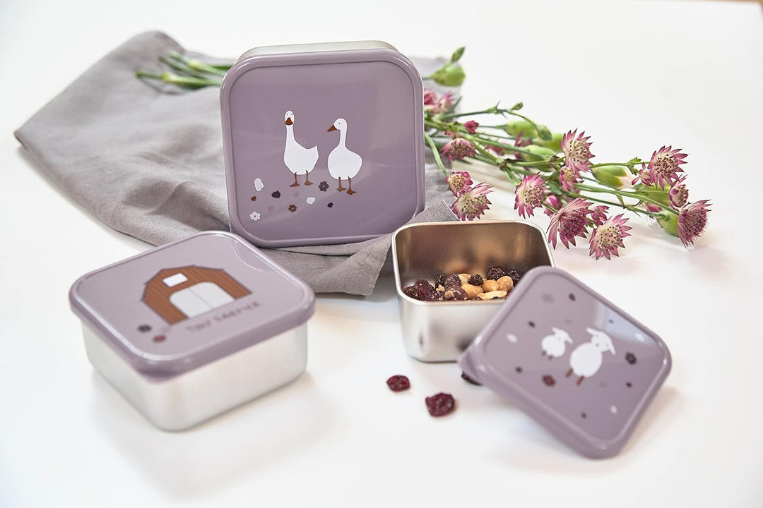 LÄSSIG Snackbox 3er Set Edelstahl 3 Stück Tiny Farmer lilac, Lila