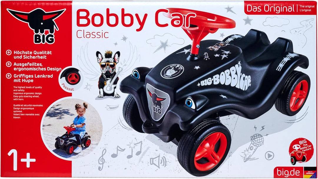 Big Bobby Car Classic Little Rocker - Rutschauto im dunklen Rock n‘ Roll-Design mit Breiten, extra l