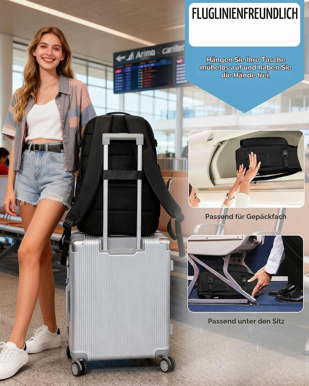 Vakuum Rucksack 40x30x20 Wizzair Ryanair Handgepäck 40x30x20 Rucksack Handgepäck Flugzeug Reiserucks